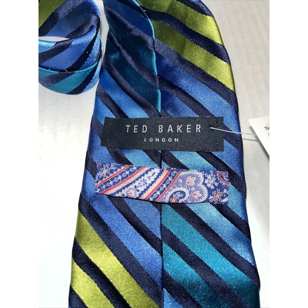 Ted Baker Men's Tie Blue Striped Silk - Picture 2 of 4